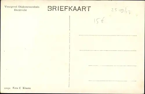 Ak Dordrecht Südholland Niederlande, Fassade Diakonessenhuis