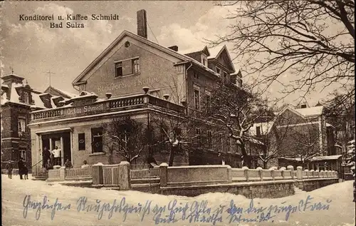 Ak Bad Sulza in Thüringen, Konditorei und Kaffee Oskar Schmidt, Winter