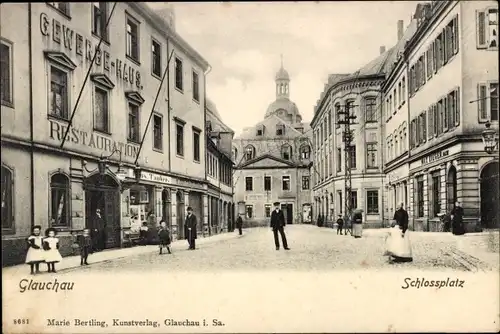 Ak Glauchau in Sachsen, Schlossplatz, Restauration Gewerbe Haus