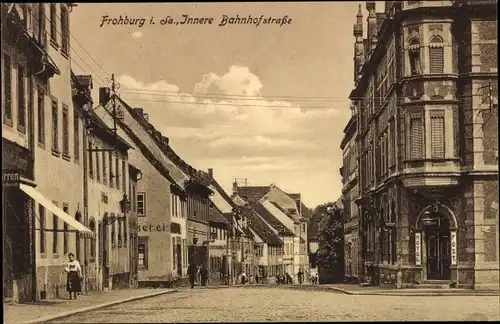 Ak Frohburg in Sachsen, Blick in die Bahnhofstraße, Hotel Post, Bäckerei