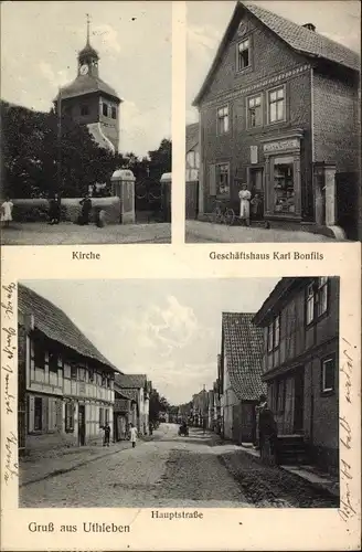 Ak Uthleben Heringen Helme Thüringen, Kirche, Hauptstraße, Geschäftshaus Karl Bonfils