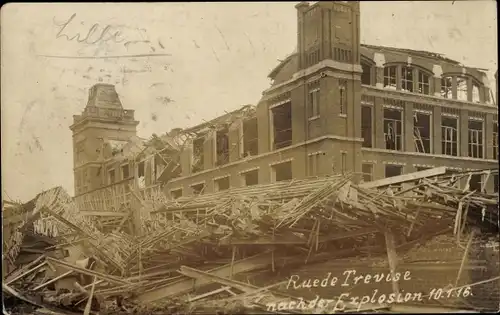 Foto Ak Lille Nord, Rue de Trevise nach der Explosion 1916, Kriegszerstörungen, I WK