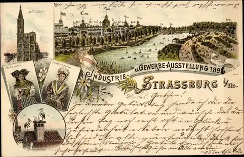 Litho Strasbourg Straßburg Elsass Bas Rhin, Industrie und Gewerbeausstellung 1895, Münster, Trachten