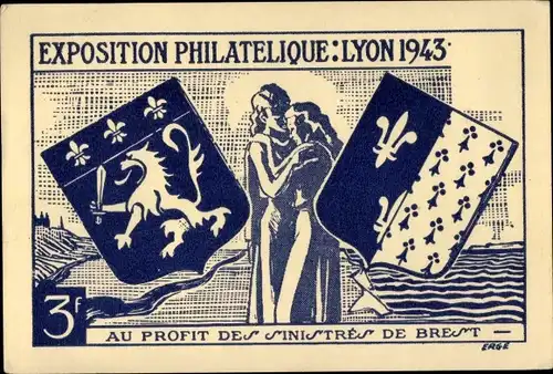 Wappen Ak Lyon Rhône, Briefmarkenausstellung 1943