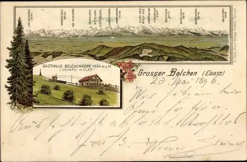 Litho Guebwiller Gebweiler Elsaß Elsass Haut Rhin, Großer Belchen, Gasthaus Belchenkopf, Eduard Wolf