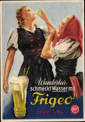 Künstler Ak Wunderbar schmeckt Wasser mit Frigeo, Brausepulver, Reklame