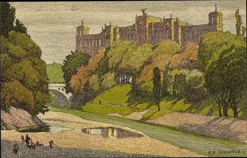 Künstler Ak München, Maximilianeum, Brücke, Schloss