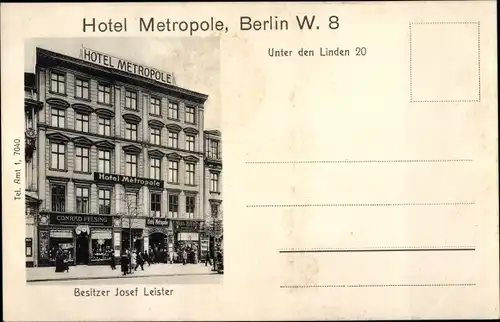 Ak Berlin Mitte, Unter den Linden, Hotel Metropole