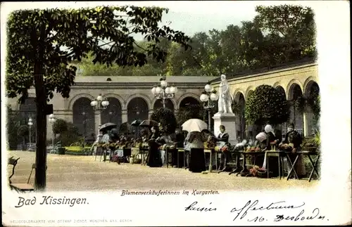 Ak Bad Kissingen Unterfranken Bayern, Blumenverkäuferinnen, Kurgarten, Statue