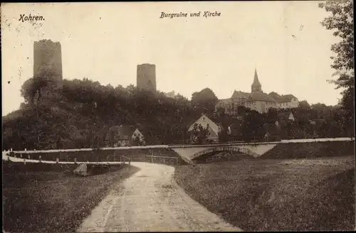 Ak Kohren Sahlis Frohburg Sachsen, Burgruine und Kirche, Wegpartie