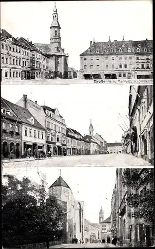 Ak Großenhain Sachsen, Frauenmarkt, Marktplatz, Klosterruine und Poststraße