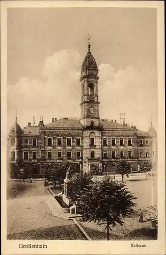 Ak Großenhain Sachsen, Rathaus, Turm, Turmuhr, Denkmal