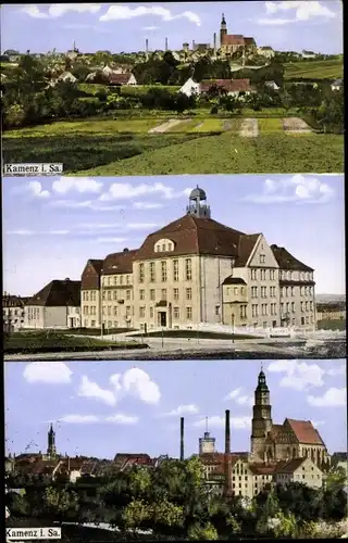 Ak Kamenz in Sachsen, Teilansicht, Kirche