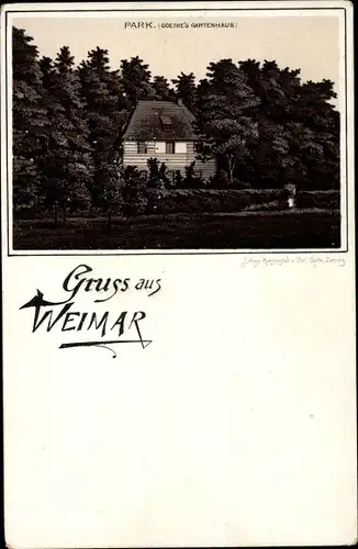 Litho Weimar in Thüringen, Park, Goethes Gartenhaus