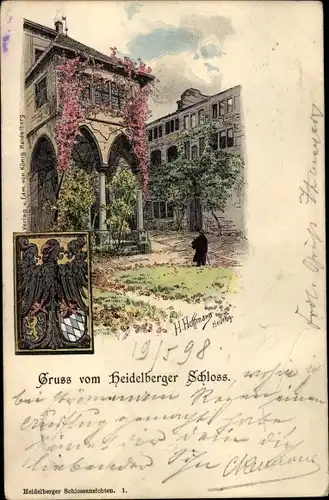 Litho Heidelberg am Neckar, Heidelberger Schloss, Wappen