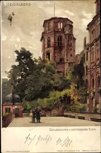 Künstler Litho Kley, Heinrich, Heidelberg am Neckar, Schlossaltan, Achteckiger Turm