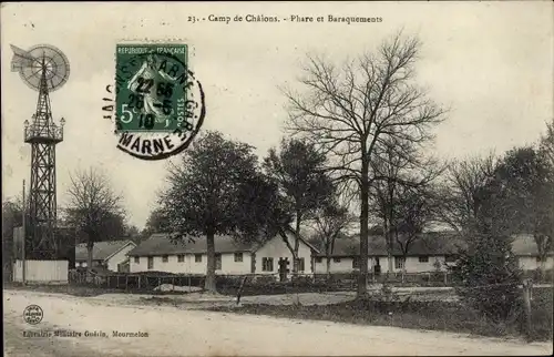 Ak Camp de Chalons Camp de Mourmelon Marne, Leuchtturm, Kaserne