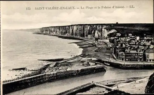 Ak Saint Valéry en Caux Seine Maritime, Strand, Falaise d'Amont