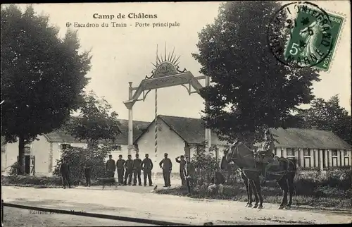 Ak Camp de Chalons Camp de Mourmelon Marne, Zuggeschwader, Haupttor