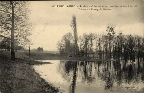 Ak Paris XVI, Hochwasser, Rasen des Course de Courses, 28. Januar 1910