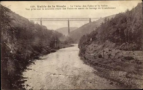 Ak Les Ancizes Comps Puy de Dôme, Viaduc des Fades, Neue Straße, Chambonnet-Staudamm