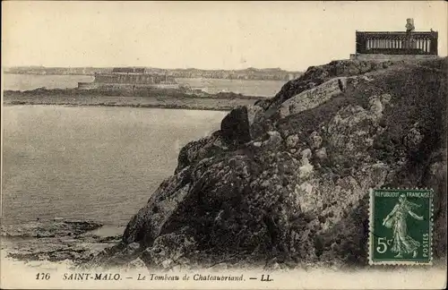 Ak Saint Malo Ille et Vilaine Bretagne, Das Grab von Chateaubriand