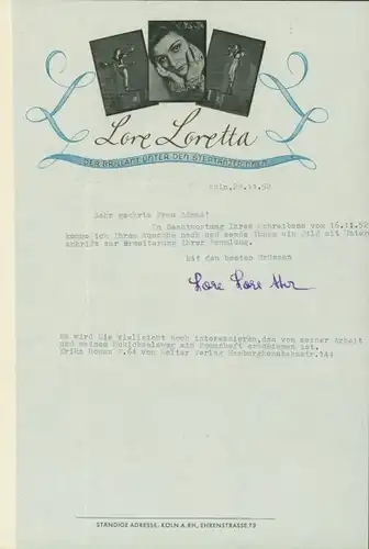 Autogrammkarte Steptänzerin Lore Loretta, Portrait, Autogramm