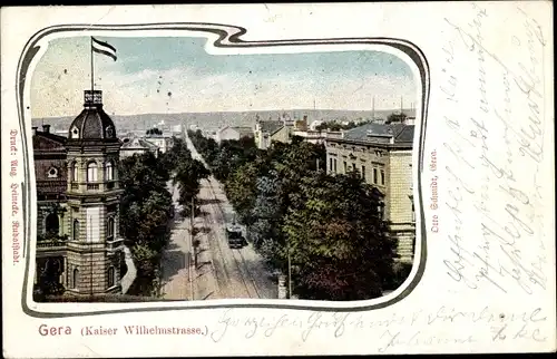 Passepartout Ak Gera in Thüringen, Kaiser Wilhelm Straße, Straßenbahn