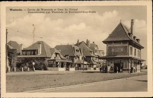 Ak Westende Westflandern, Eingang zum Bahnhof Westende und Vicinal