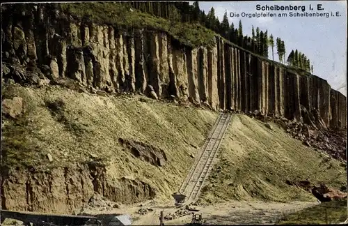 Ak Scheibenberg im Erzgebirge Sachsen, Orgelpfeifen am Scheibenberg, Gleise