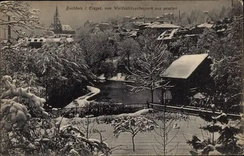 Ak Annaberg Buchholz im Erzgebirge, Waldschlösschenpark, Wintersportplatz