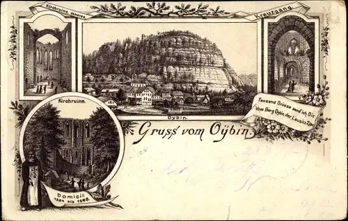 Litho Oybin in der Oberlausitz, Kirchruine, Kreuzgang