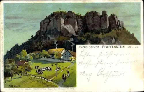 Litho Königstein an der Elbe Sächsische Schweiz, Pfaffenstein