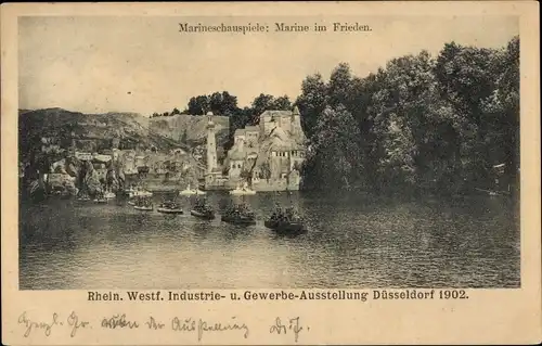 Ak Düsseldorf am Rhein, Ausstellung 1902, Marineschauspiel: Marine im Frieden