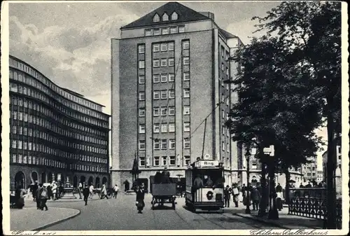 Ak Hamburg, Chilehaus, Ballinhaus, Straßenbahn