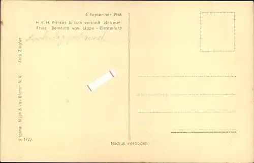 Ak Prinzessin Juliana, Prinz Bernhard von Lippe Biesterfeld