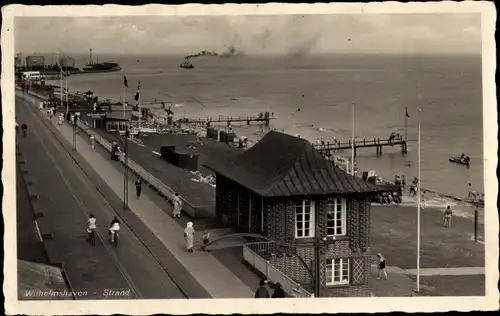 Ak Wilhelmshaven an der Nordsee, Strand, Promenade, Steg, Dampfschiff