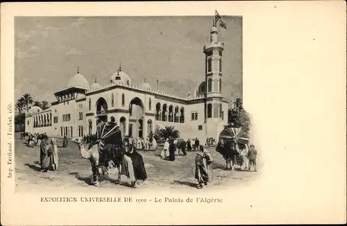 Ak Paris, Weltausstellung 1900, Algerischer Palast, Kamele