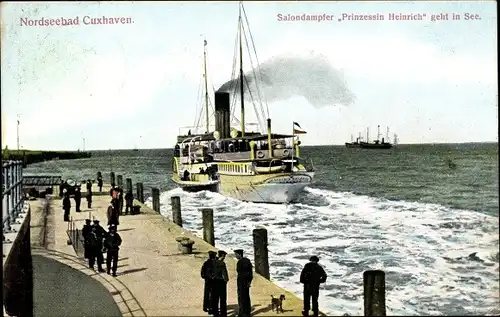 Ak Cuxhaven in Niedersachsen, Salondampfer Prinzessin Heinrich geht in See, Seebrücke