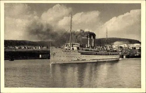 Ak Sassnitz auf Rügen, Schwedenfähre in Fahrt