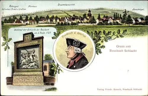 Ak Roßbach Braunsbedra im Saalekreis, Panorama, Denkmal der Schlacht bei Rossbach, Portrait