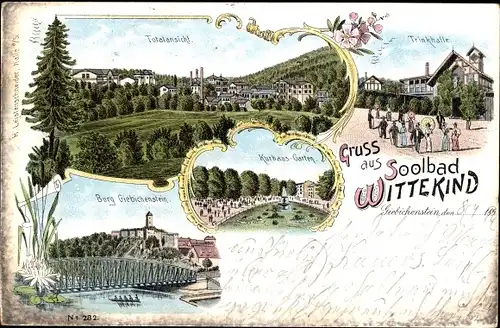 Litho Solbad Wittekind Halle an der Saale, Totalansicht von Ort, Burg Giebichenstein, Kurhaus