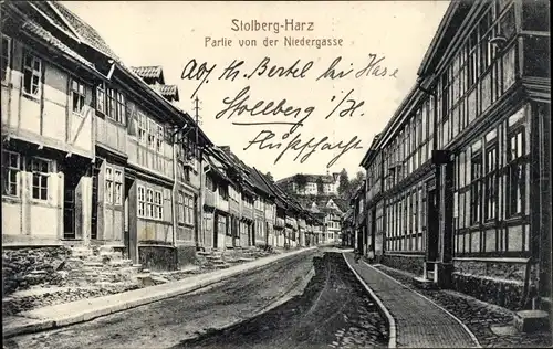 Ak Stolberg Südharz, Partie von der Niedergasse, Altstadt, Fachwerkhäuser
