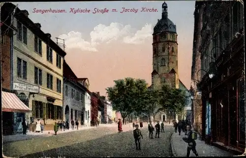 Ak Sangerhausen am Südharz, Kylische Straße mit Jakobikirche