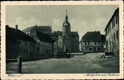 Ak Wettin an der Saale, Marktplatz, Rathaus