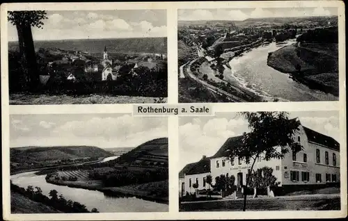 Ak Rothenburg an der Saale Wettin Löbejün, Gasthof zum Schützen, Panorama vom Ort