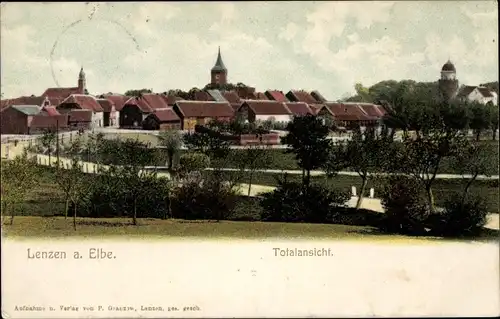 Ak Lenzen an der Elbe Prignitz, Totalansicht
