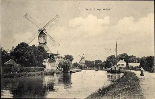 Ak Weesp Nordholland, Kanal, Windmühle