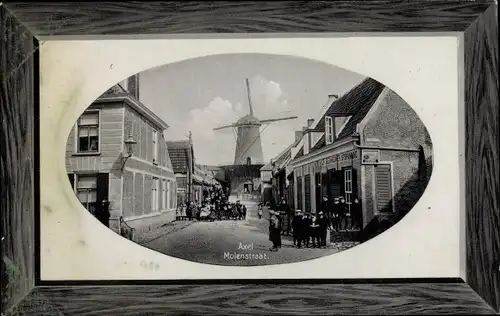 Präge Passepartout Ak Axel Zeeland Niederlande, Molenstraat, Molen