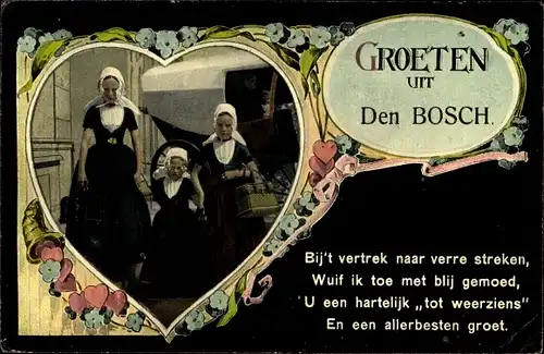 Gedicht Passepartout Den Bosch Nordbrabant Niederlande, Mädchen in Trachten, Grüße aus
